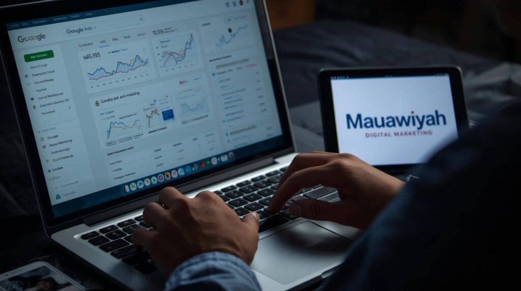 Google Ads management in Dudley, campaign workspace showing hands-on optimisation and strategy work by dedicated West Midlands consultant . Mauawiyah Digital Marketing