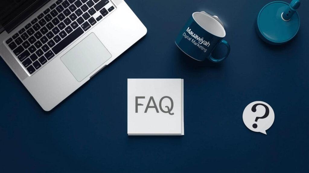 Digital Marketing FAQs - Mauawiyah Digital Marketing Frequently Asked Questions Digital Marketing Consultant in Dudley. Frequently asked questions about digital marketing services with laptop, notepad, and coffee cup on professional workspace