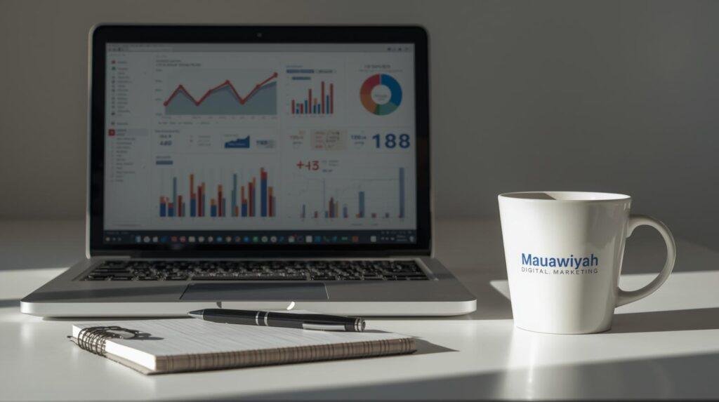 Marketing consultant in Dudley reviewing digital campaign performance and monthly reporting for West Midlands SMEs clients . Mauawiyah Digital Marketing