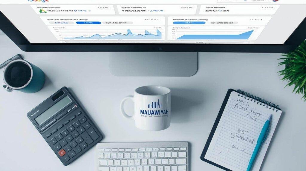 Content creation services in Dudley workspace showing professional writing design tools and multi-platform content development strategy for West Midlands businesses. Mauawiyah Digital Marketing