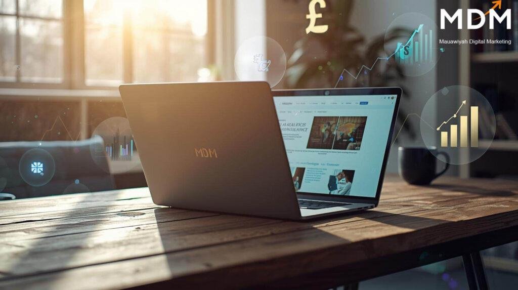 Professional UK business owner reviewing customer reviews and Google Business Profile reviews on a laptop — building an ethical review collection process.