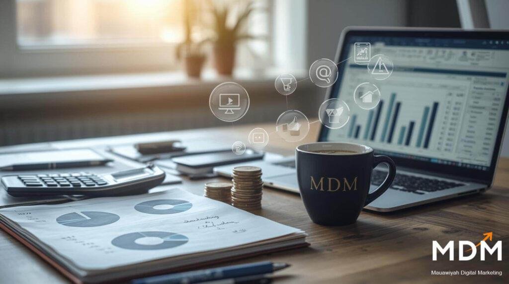 How to Plan Your First Marketing Budget UK Small Business Owner . UK small business owner planning first marketing budget on laptop with spreadsheet showing channel allocations and how to plan your first marketing budget as a UK small business owner .