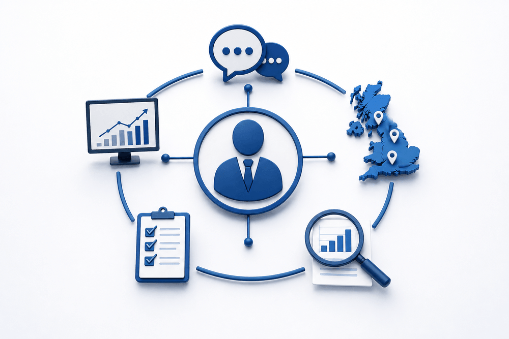 Digital marketing consultant workflow showing direct access, reporting and UK-wide service